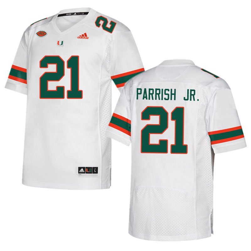 Men #21 Henry Parrish Jr. Miami Hurricanes College Football Jerseys Sale-White